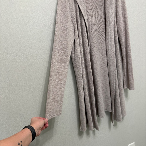 Laila Jayde Hooded Open Duster Cardigan - Greige, XL - Picture 4 of 8